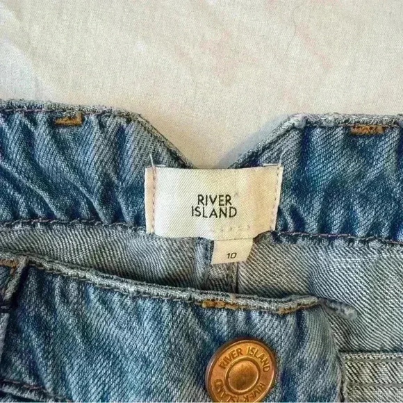 River Island women’s high rise mom jeans 10R distressed NWT pants slouchy ripped - Picture 5 of 11